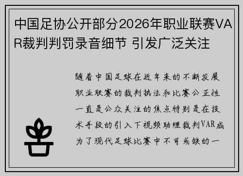 中国足协公开部分2026年职业联赛VAR裁判判罚录音细节 引发广泛关注 中国足协公开部分2026年职业联赛VAR裁判判罚录音细节 引发广泛关注